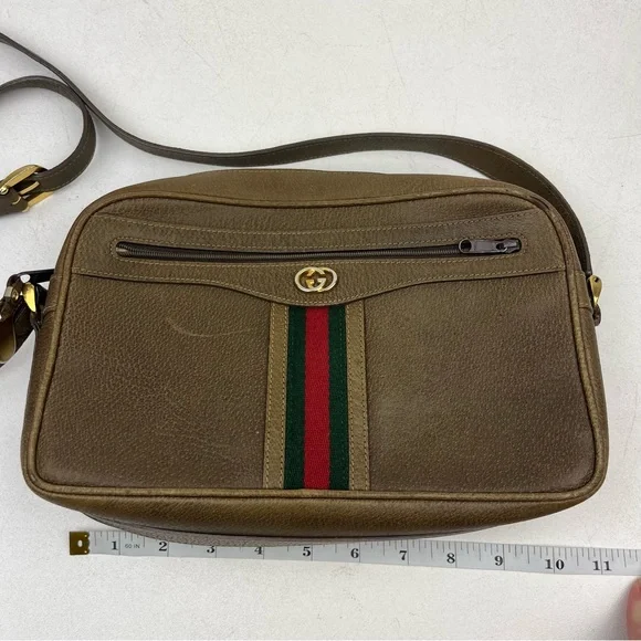 Gucci Vintage Ophidia Leather Web Green and Red Strip Textured Crossbody Handbag - Picture 9 of 15